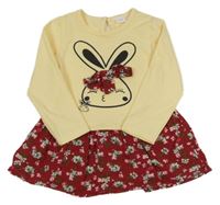 Vanilkovo-vínová šatová tunika s květy a králíkem 