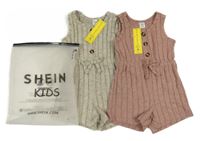 Nové - 2set - 2x Žebrovaný melírovaný úpletový kraťasový overal - béžový + růžový Shein
