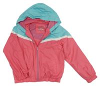 Růžovo-světlemodro-bílá šusťáková jarní bunda s kapucí Yd.