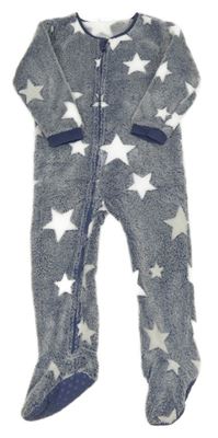 Tmavomodro-bílý plyšový overal s hvězdami Next