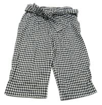Černo-bílé kostkované crop kalhoty s páskem Zara