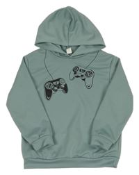 Zelená mikina s ovladači a kapucí Shein