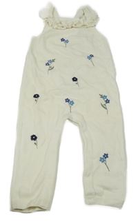 Smetanové pletené květované laclové tepláky s volánky Tu