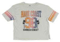 Bílé crop tričko s nápisy a číslem C&A