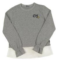Šedo-bílá mikina s halenkovým prvkem a písmeny Garcia Jeans