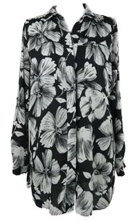 Dámská černo-bílá květovaná halenková tunika TU