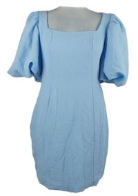 Dámské světlemodré strukturované šaty s balonovými rukávy MissGuided 