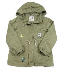 Khaki plátěná podzimní parka s nášivkami a kapucí DopoDopo 