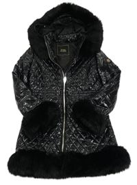 Černý šusťákový nepromokavý zimní kabát s kapucí River Island