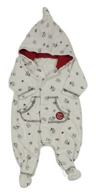 Bílý sametový overal se zvířátky a kapucí 