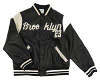 Černo-bílá koženková lehce zateplená bunda s nápisem Zara