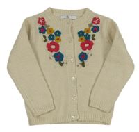 Béžový propínací svetr s kytičkami M&S