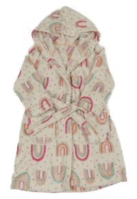 Bílo-barevný chlupatý župan s duhami a kapucí George