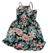 Černo-barevný kraťasový overal s listy a květy Primark