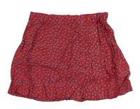 Červeno-modrá kytičkovaná zavinovací sukně H&M