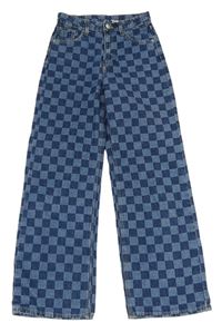 Modré kostkované wide leg rifle Denim Co.