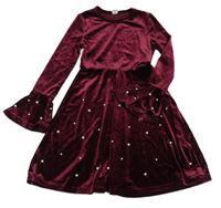 Vínové sametové šaty s perlami zn. Shein