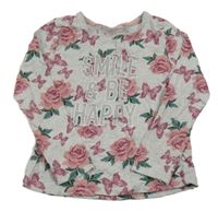 Šedé květované triko s nápisem Primark