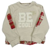 Béžovo-kostkovaná mikina s nápisem 