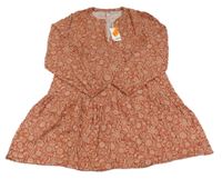 Nové - Cihlové květované košilové šaty 