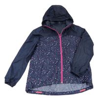 Tmavomodro-růžová vzorovaná nepromokavá bunda s kapucí 