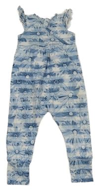 Světlemodro-bílý pruhovaný overal s květy 