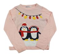 Světlerůžový blikající svetr s tučňáky Pepperts