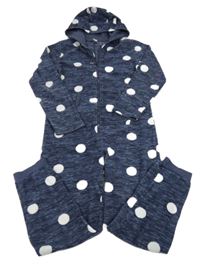 Tmavomodrá melírovaná puntíkatá fleecová kombinéza s kapucí YIGGA