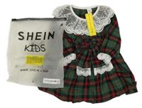 Nové - Červeno-zelené kostkované šaty s límečkem Shein