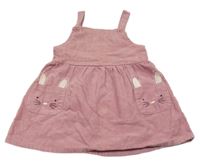 Růžové manšestrové laclové šaty se zajíčky Primark