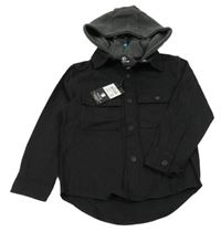 Nové - Černá riflová košilová bunda s kapucí 