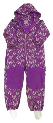 Fialová softshellová kombinéza s motýlky a kapucí Name it