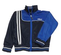 Tmavomodro-modrá sportovní propínací mikina s číslem a pruhy