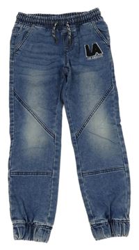 Modré cuff jogger rifle s nápisem Dopodopo