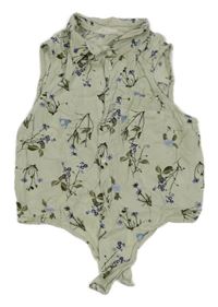 Zelenkavošedá květovaná crop halenka H&M