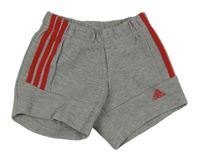 Šedé teplákové kraťasy s červenými pruhy Adidas 