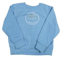 Modrá oversize mikina s nápisem a duhou Roly