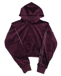 Vínová sametová crop mikina s kamínky a kapucí George 