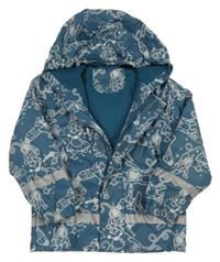 Modrá nepromokavá jarní bunda s motorkami a kapucí Kids