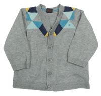 Šedo-modrý vzorovaný propínací svetr Esprit 