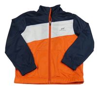 Tmavomodro-bílo-oranžová sportovní propínací mikina s nápisem