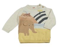 Béžovo-žlutý svetr se zvířátky F&F