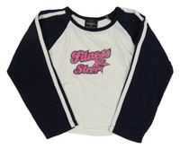 Bílo-tmavomodré crop triko s pruhy a nápisem Step in 