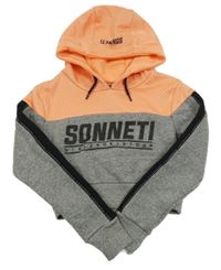 Šedo-broskvová crop mikina s logem a kapucí Sonneti