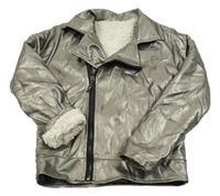 Stříbrná koženková zateplená bunda 