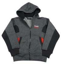 Šedo-černo-červená propínací mikina s nápisem a kapucí Pedal Power