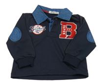 Tmavomodrá mikina s nášivkami a límečkem 