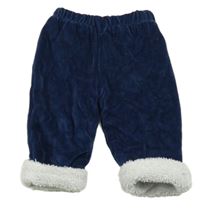 Tmavomodré sametové zateplené kalhoty 