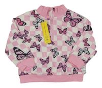 Nové - Světlerůžovo-bílá kostkovaná mikina s motýly Shein