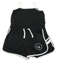 Černo-bílý teplákový kraťasový overal s nápisem New Look